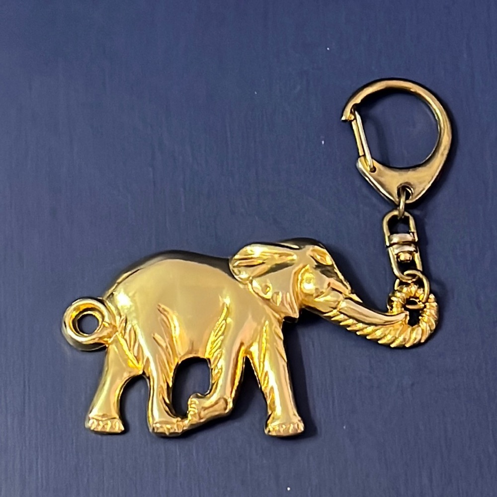Gold Elephant Keychain / Handbag Charm with Carabiner Style Clip